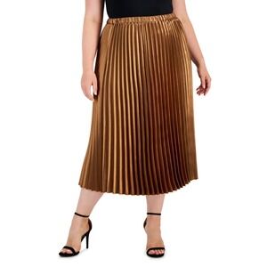 Anne Klein Plus Size Satin Pull-On Pleated Skirt Vicuna Size 0X